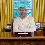 Donald Trump in straightjacket, yelling from the Oval Office