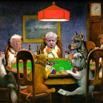 When we're not all playing the same game (Trump and Johnson playing poker with dogs)