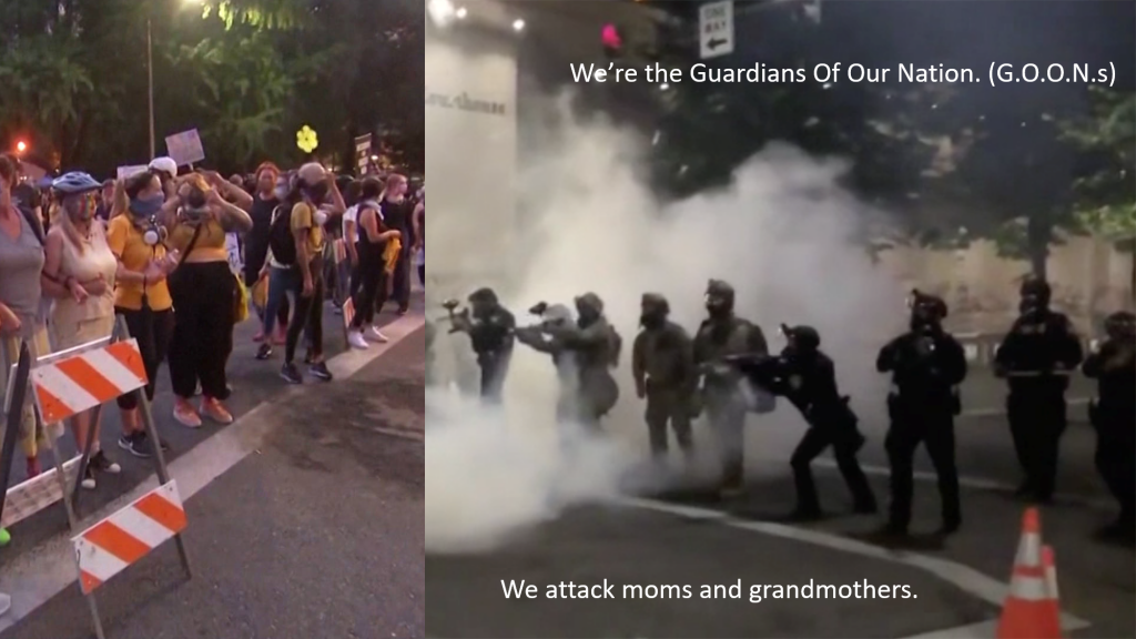 The Guardians Of Our Nation (GOONS) Attack the Wall of Moms In Portland.