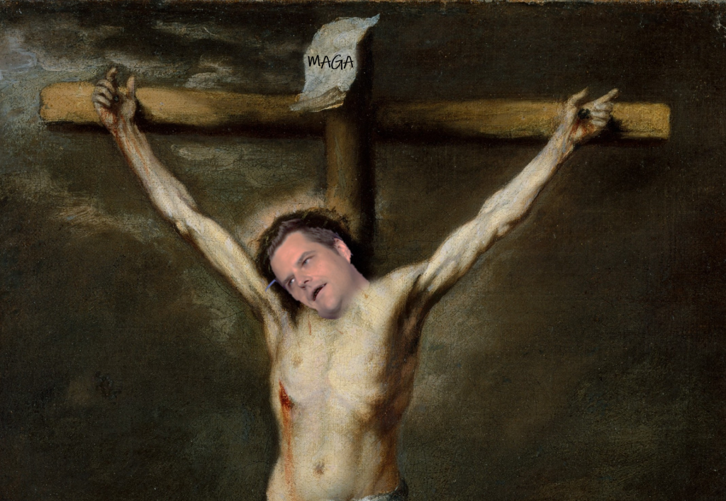 Mask Mandates Are Like the Holocaust. And A Criminal Investigation Is Like A Crucifixion. Want Some Cheese With That Whine? (Matt Gaetz being crucified.)